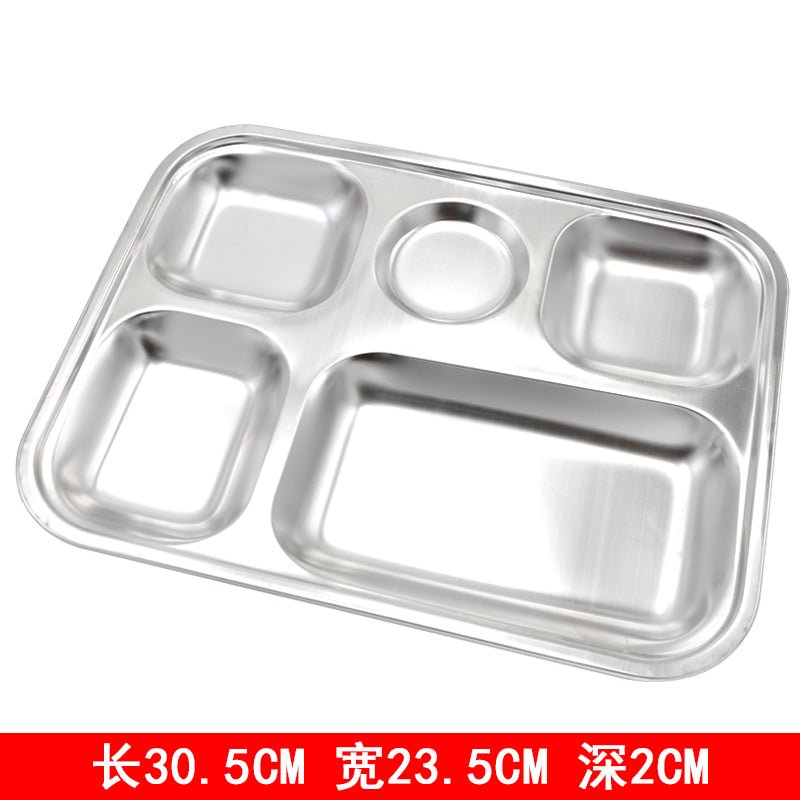 304 stainless steel snack plate thickened grid plate children's kindergarten student adult canteen fast food plate tableware - CokMaster