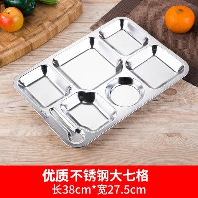 304 stainless steel snack plate thickened grid plate children's kindergarten student adult canteen fast food plate tableware - CokMaster