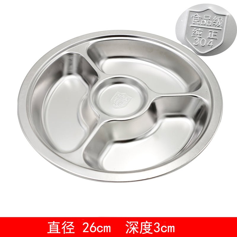 304 stainless steel snack plate thickened grid plate children's kindergarten student adult canteen fast food plate tableware - CokMaster