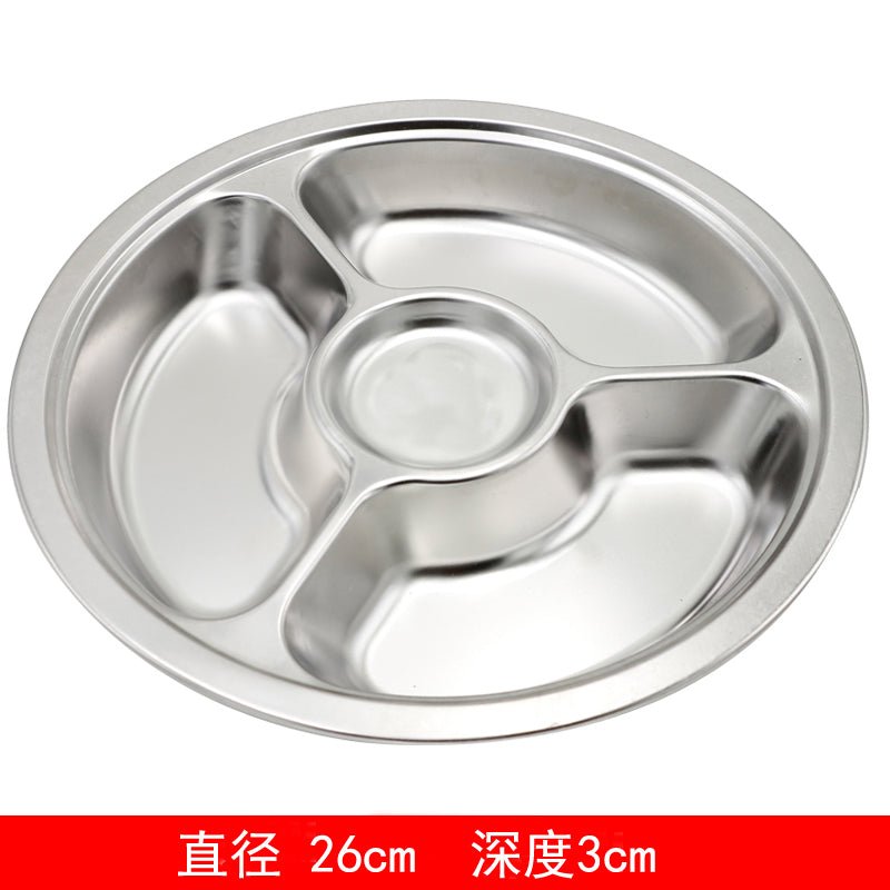 304 stainless steel snack plate thickened grid plate children's kindergarten student adult canteen fast food plate tableware - CokMaster