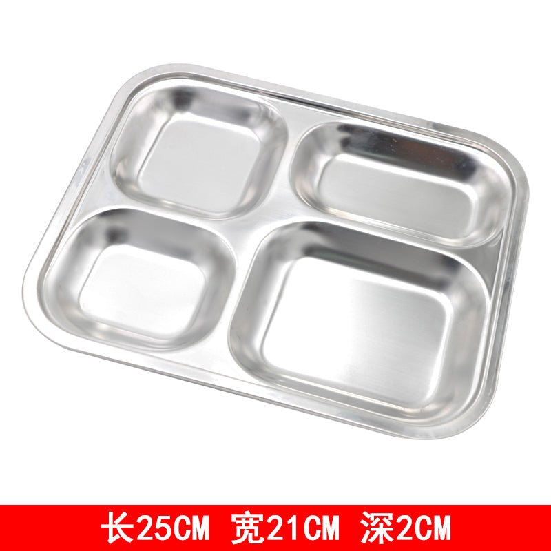 304 stainless steel snack plate thickened grid plate children's kindergarten student adult canteen fast food plate tableware - CokMaster