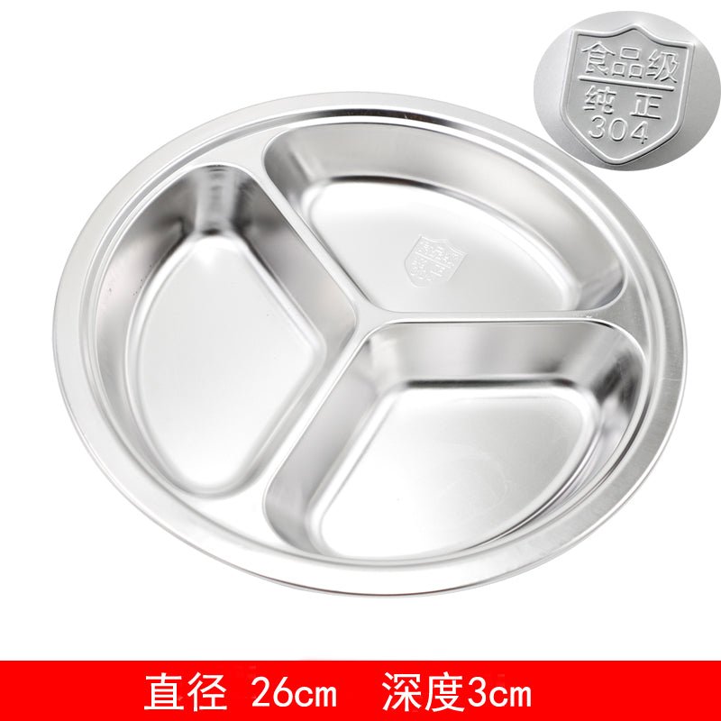 304 stainless steel snack plate thickened grid plate children's kindergarten student adult canteen fast food plate tableware - CokMaster