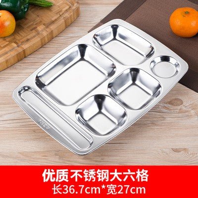 304 stainless steel snack plate thickened grid plate children's kindergarten student adult canteen fast food plate tableware - CokMaster