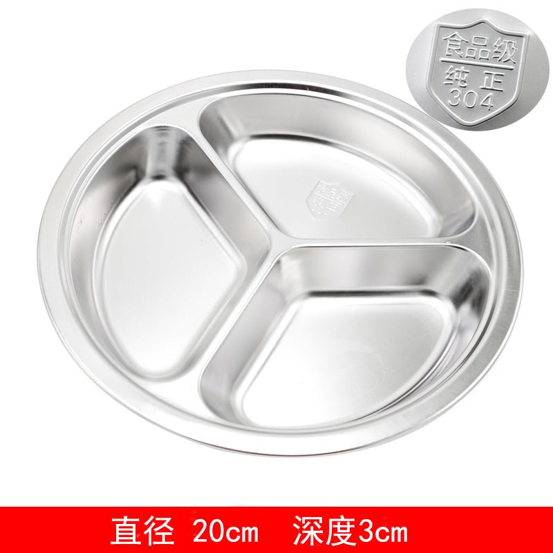 304 stainless steel snack plate thickened grid plate children's kindergarten student adult canteen fast food plate tableware - CokMaster