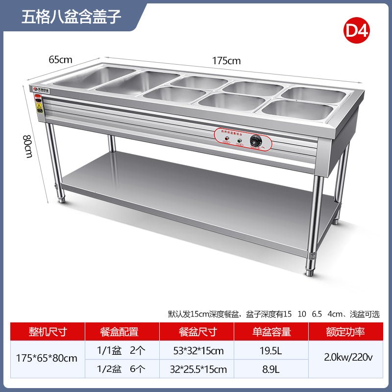 Commercial fast food insulated rice selling stainless steel desktop insulation plate electric heating insulated vegetable table tank canteen food trailer - CokMaster