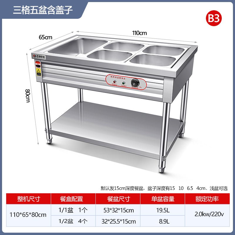 Commercial fast food insulated rice selling stainless steel desktop insulation plate electric heating insulated vegetable table tank canteen food trailer - CokMaster