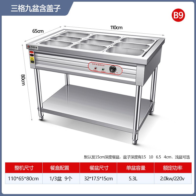 Commercial fast food insulated rice selling stainless steel desktop insulation plate electric heating insulated vegetable table tank canteen food trailer - CokMaster