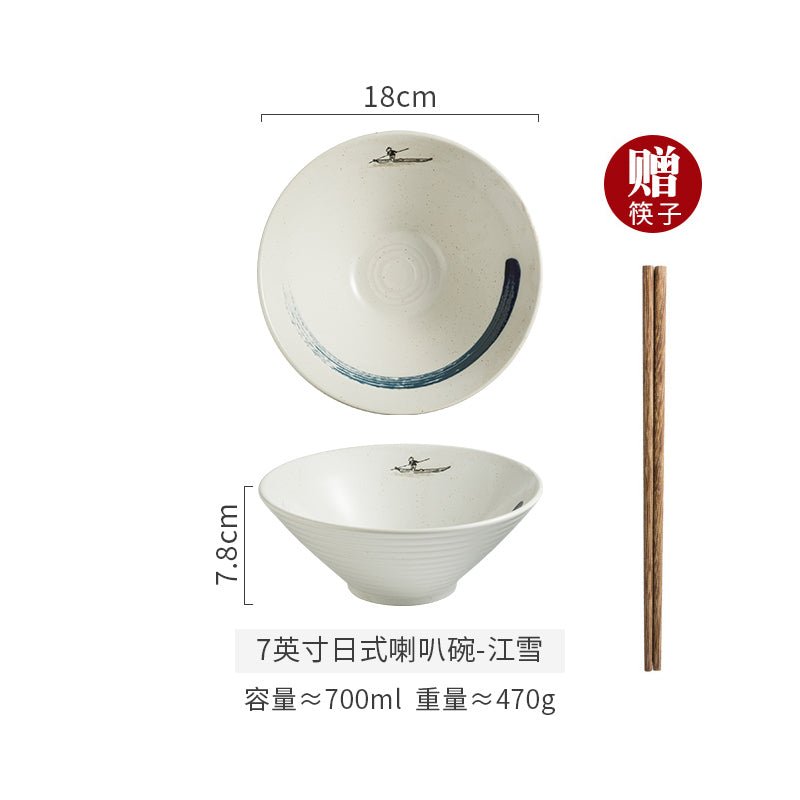 Creative Japanese style ramen bowl noodle bowl household ceramic bowl large noodle bowl instant noodle bowl rain-hat shaped bowl tableware - CokMaster