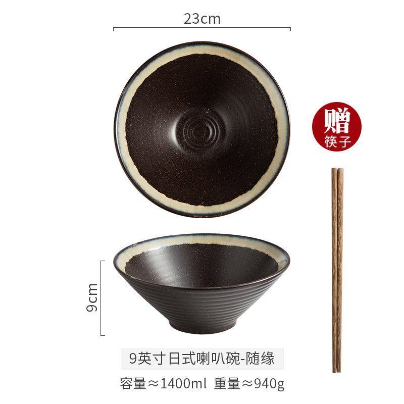 Creative Japanese style ramen bowl noodle bowl household ceramic bowl large noodle bowl instant noodle bowl rain-hat shaped bowl tableware - CokMaster