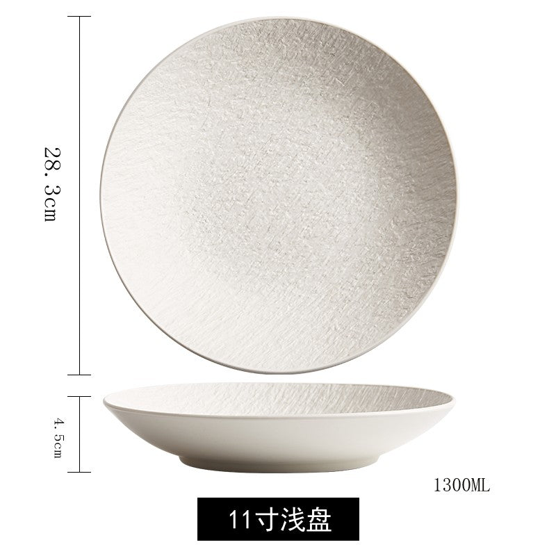 Dinner Plate Japanese household deep plates ceramic salad bowl creative soup plate white rock dish high sense plate cutlery - CokMaster