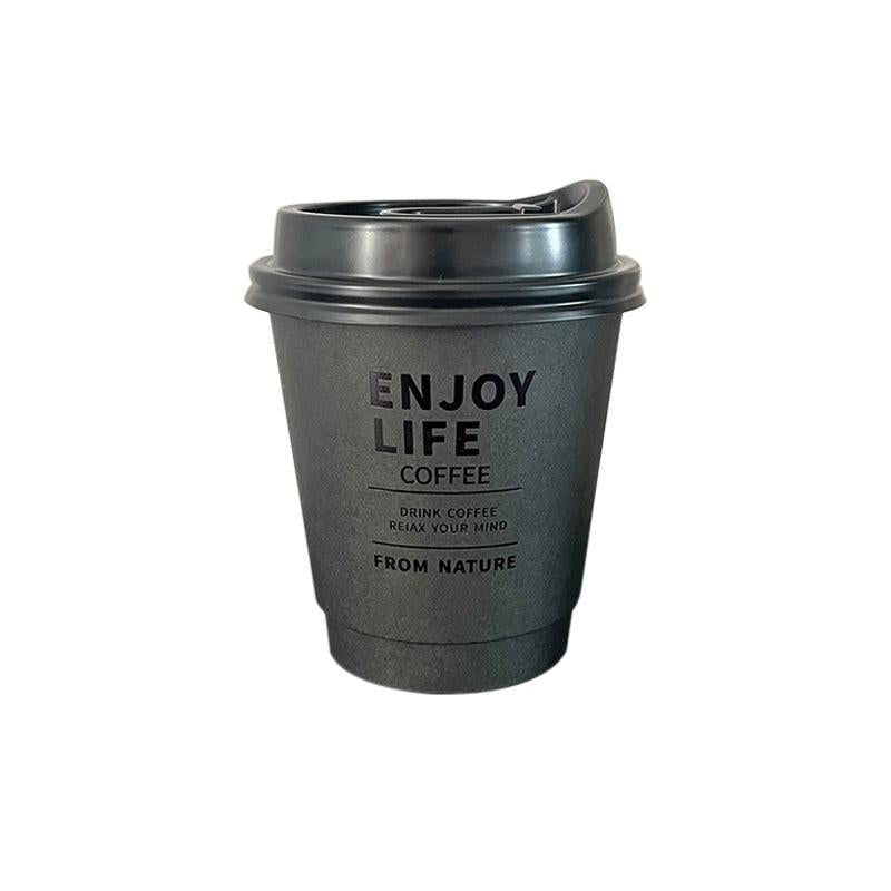 Disposable Coffee Cup Hot American Latte Milk Tea Drinks Hot Black Paper Cup With Lid Commercial Take Out Take Away Customization - CokMaster