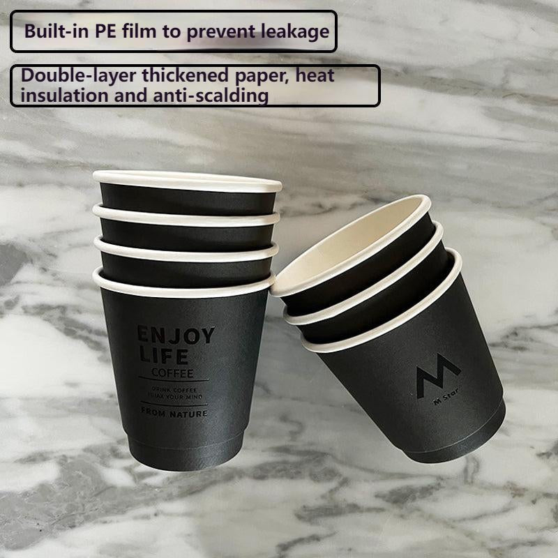 Disposable Coffee Cup Hot American Latte Milk Tea Drinks Hot Black Paper Cup With Lid Commercial Take Out Take Away Customization - CokMaster