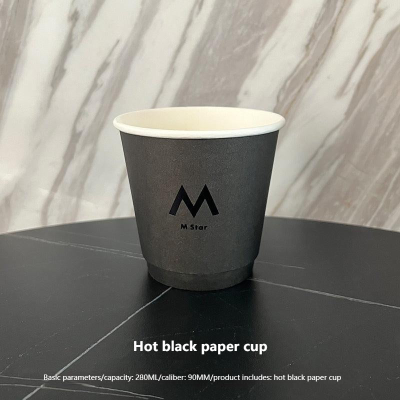 Disposable Coffee Cup Hot American Latte Milk Tea Drinks Hot Black Paper Cup With Lid Commercial Take Out Take Away Customization - CokMaster