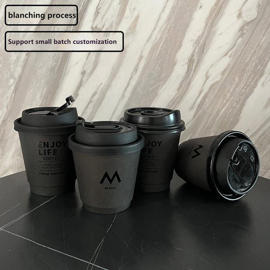 Disposable Coffee Cup Hot American Latte Milk Tea Drinks Hot Black Paper Cup With Lid Commercial Take Out Take Away Customization - CokMaster