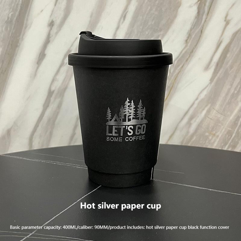 Disposable Coffee Cup Hot American Latte Milk Tea Drinks Hot Black Paper Cup With Lid Commercial Take Out Take Away Customization - CokMaster