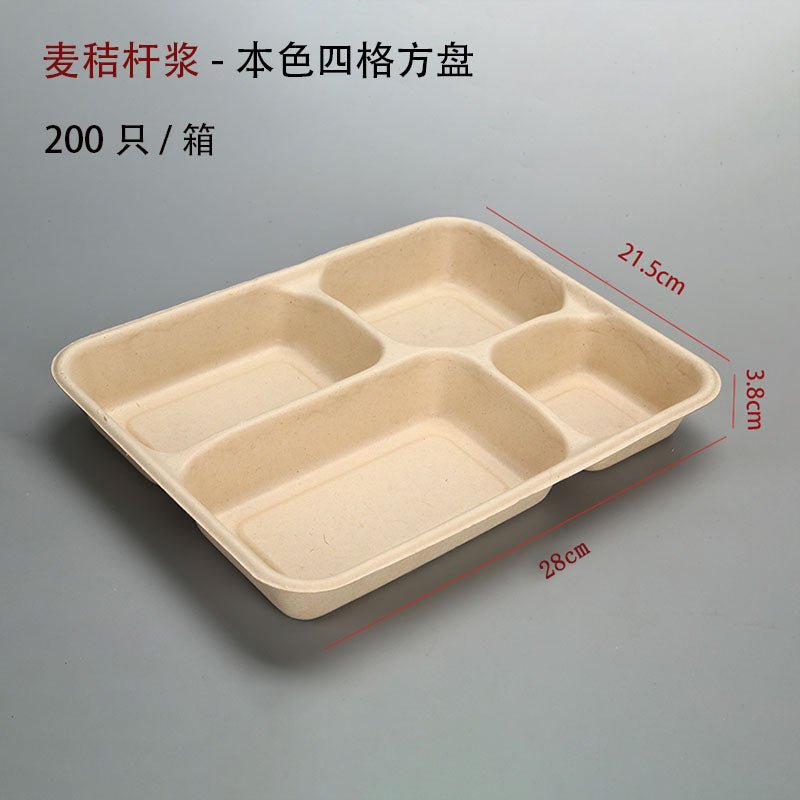 Disposable environmentally friendly degradable four-grid pulp lunch boxes five-grid fast food sugarcane pulp Lunch Box takeaway straw to-go box - CokMaster