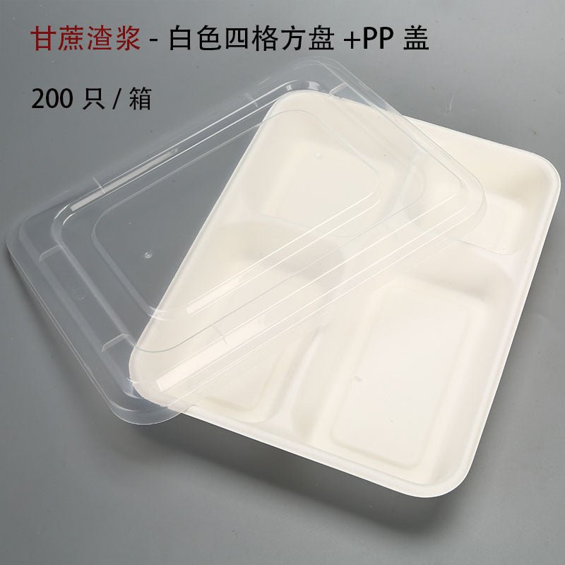 Disposable environmentally friendly degradable four-grid pulp lunch boxes five-grid fast food sugarcane pulp Lunch Box takeaway straw to-go box - CokMaster