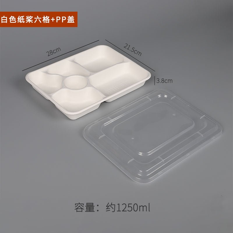 Disposable environmentally friendly degradable four-grid pulp lunch boxes five-grid fast food sugarcane pulp Lunch Box takeaway straw to-go box - CokMaster