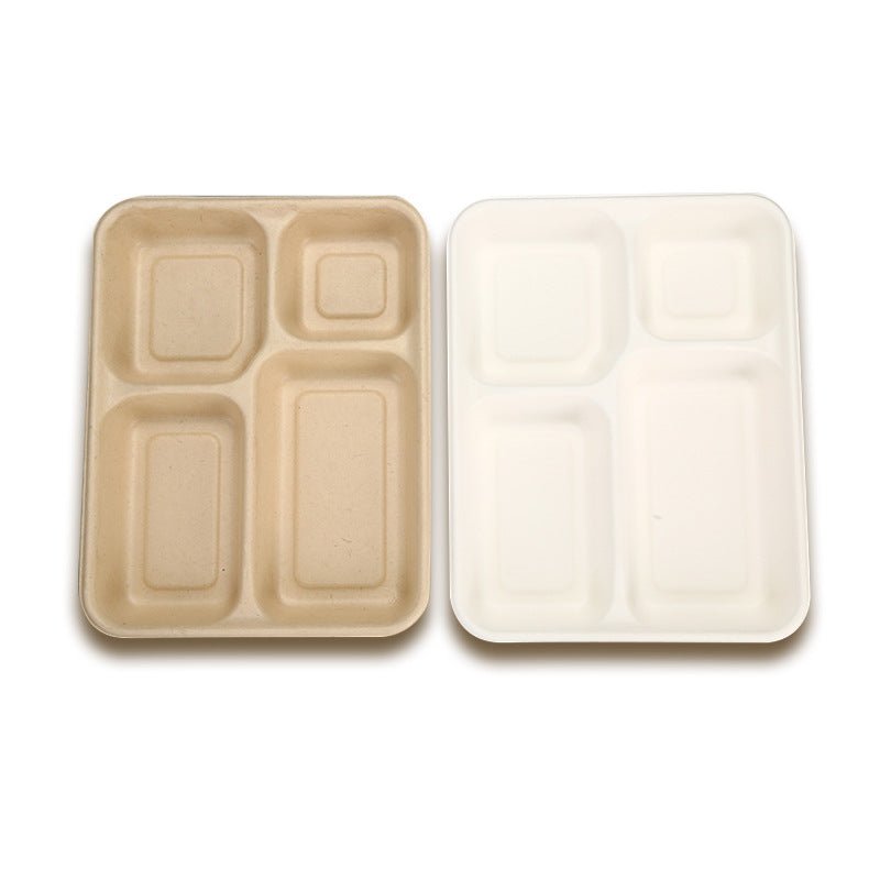 Disposable environmentally friendly degradable four-grid pulp lunch boxes five-grid fast food sugarcane pulp Lunch Box takeaway straw to-go box - CokMaster