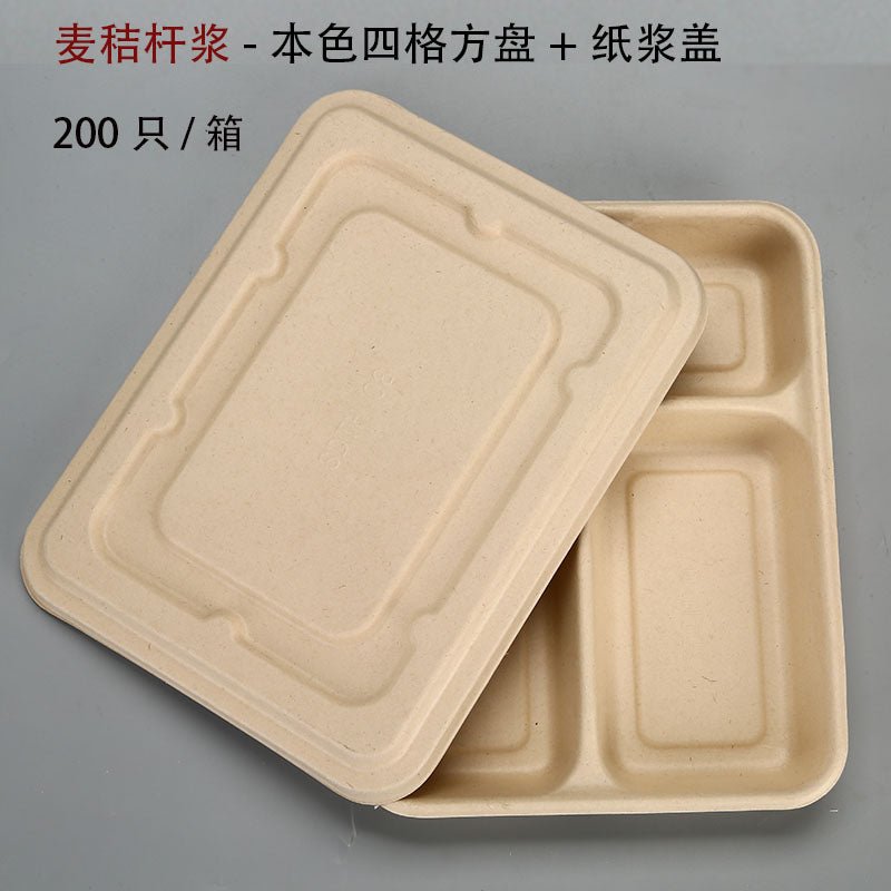 Disposable environmentally friendly degradable four-grid pulp lunch boxes five-grid fast food sugarcane pulp Lunch Box takeaway straw to-go box - CokMaster