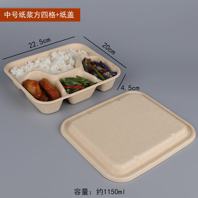 Disposable environmentally friendly degradable four-grid pulp lunch boxes five-grid fast food sugarcane pulp Lunch Box takeaway straw to-go box - CokMaster