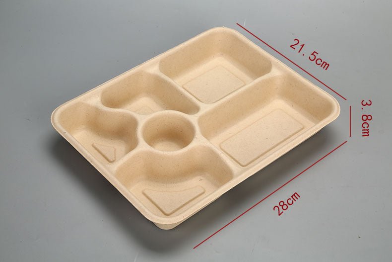 Disposable environmentally friendly degradable four-grid pulp lunch boxes five-grid fast food sugarcane pulp Lunch Box takeaway straw to-go box - CokMaster