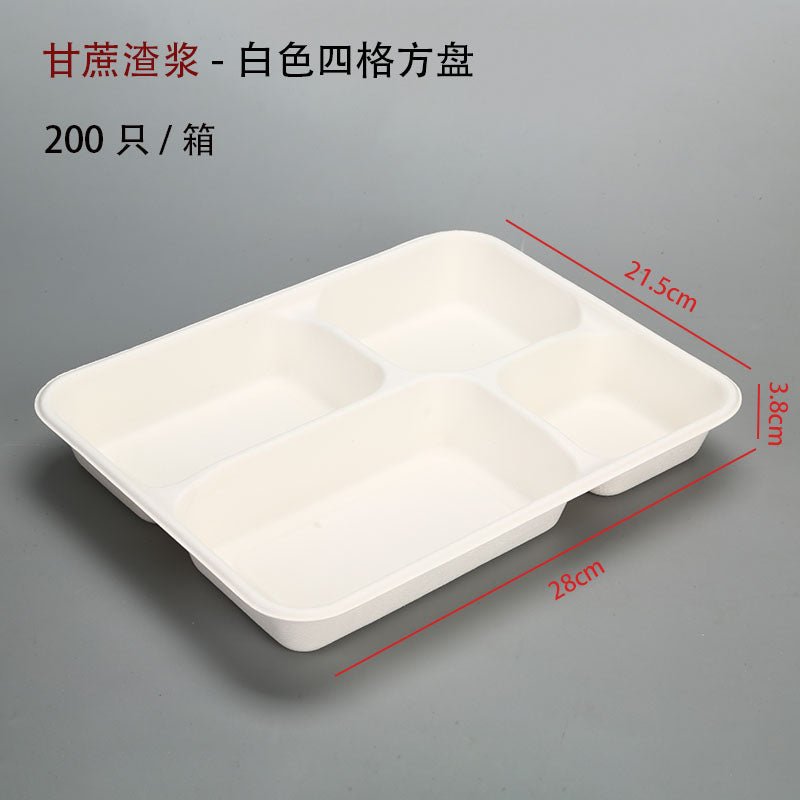 Disposable environmentally friendly degradable four-grid pulp lunch boxes five-grid fast food sugarcane pulp Lunch Box takeaway straw to-go box - CokMaster