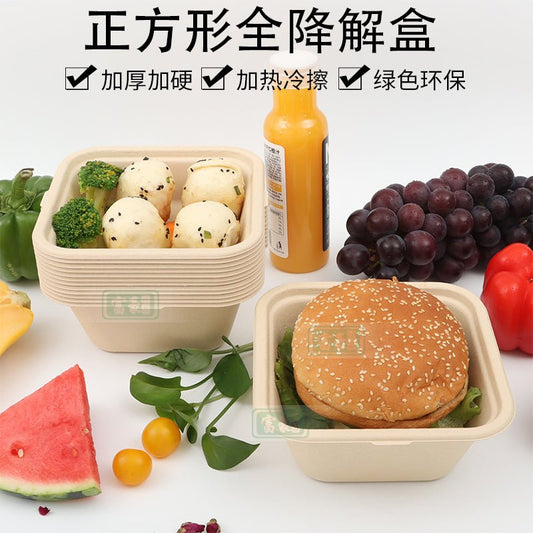 Disposable pulp food container double-layer environmentally friendly degradable lunch box Square take out take away light food fast food lunch box - CokMaster