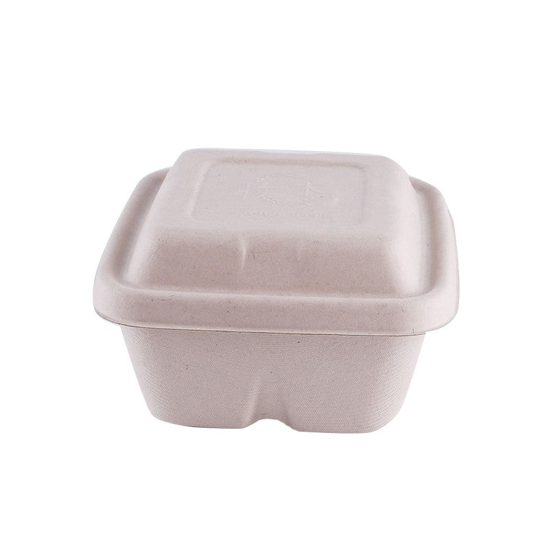 Disposable pulp food container double-layer environmentally friendly degradable lunch box Square take out take away light food fast food lunch box - CokMaster