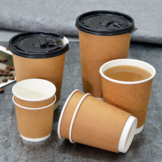 European and American high-end quality double-layer cowhide coffee cup milk tea heat insulation anti-scald take out take away office paper cups 100 pcs - CokMaster