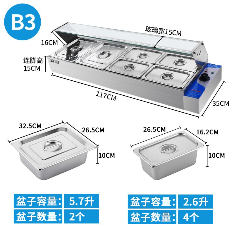 Glass cover stainless steel heat-preserving table commercial quick bar rice selling desktop electric heating temperature control tank canteen dining table - CokMaster