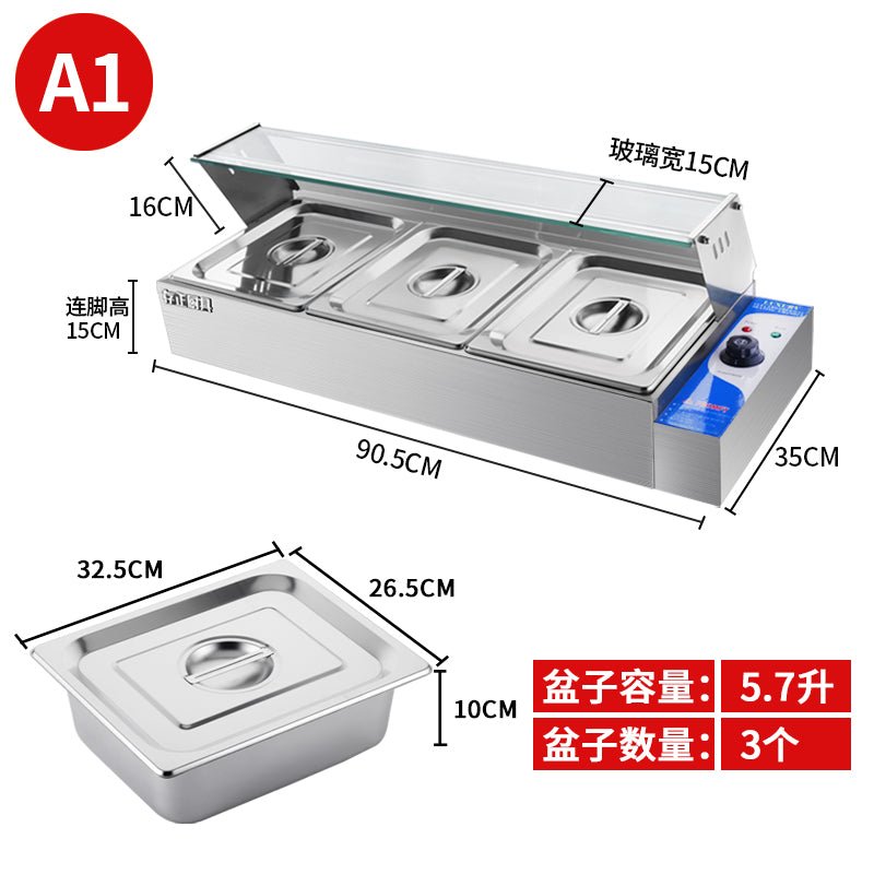 Glass cover stainless steel heat-preserving table commercial quick bar rice selling desktop electric heating temperature control tank canteen dining table - CokMaster