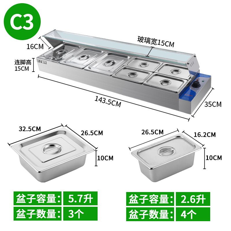 Glass cover stainless steel heat-preserving table commercial quick bar rice selling desktop electric heating temperature control tank canteen dining table - CokMaster