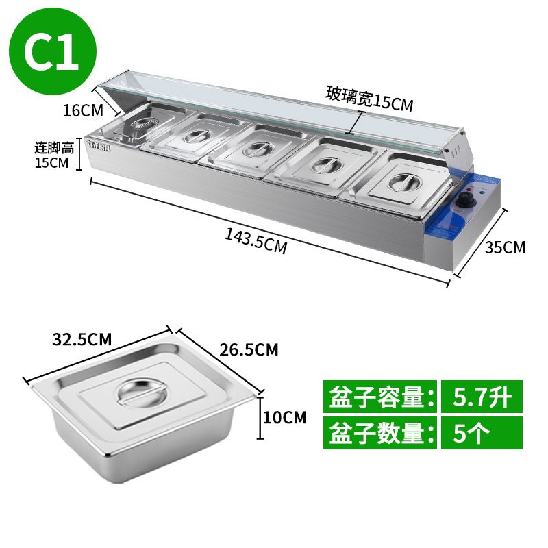 Glass cover stainless steel heat-preserving table commercial quick bar rice selling desktop electric heating temperature control tank canteen dining table - CokMaster