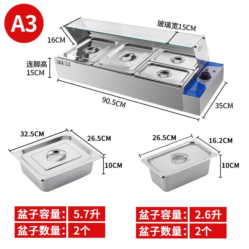 Glass cover stainless steel heat-preserving table commercial quick bar rice selling desktop electric heating temperature control tank canteen dining table - CokMaster