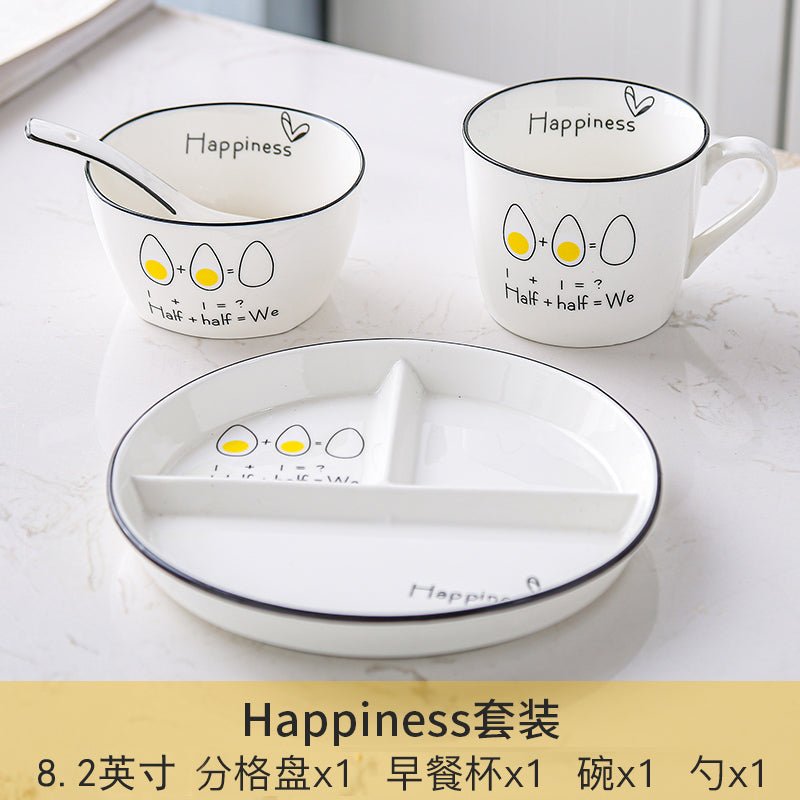 Grid 211 fat reduction plate household breakfast separation tableware children's ceramic weight loss quantitative plate three grid food dispatch disk - CokMaster