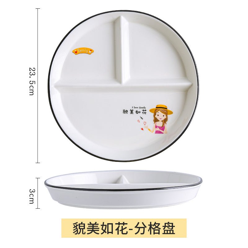 Grid 211 fat reduction plate household breakfast separation tableware children's ceramic weight loss quantitative plate three grid food dispatch disk - CokMaster