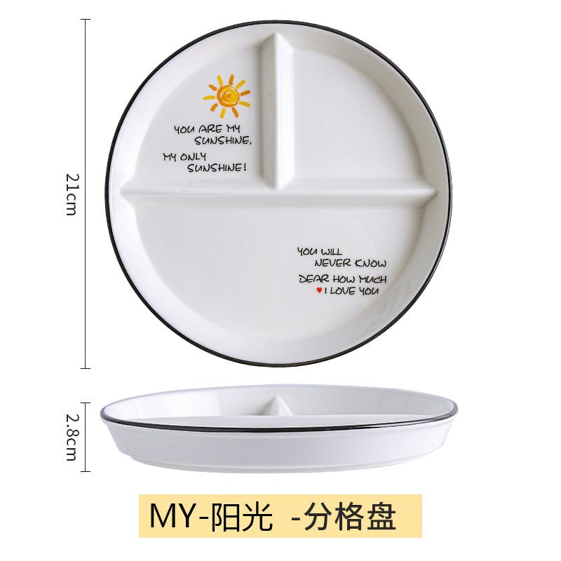 Grid 211 fat reduction plate household breakfast separation tableware children's ceramic weight loss quantitative plate three grid food dispatch disk - CokMaster