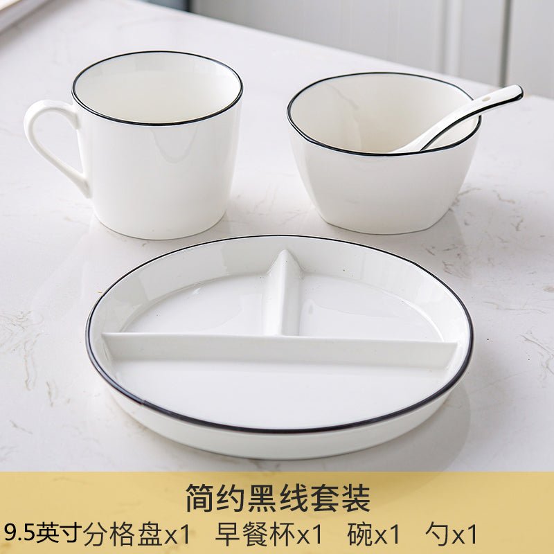 Grid 211 fat reduction plate household breakfast separation tableware children's ceramic weight loss quantitative plate three grid food dispatch disk - CokMaster