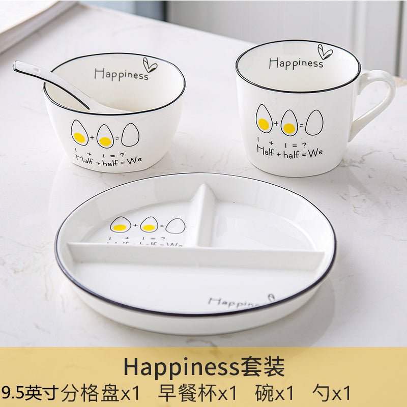 Grid 211 fat reduction plate household breakfast separation tableware children's ceramic weight loss quantitative plate three grid food dispatch disk - CokMaster