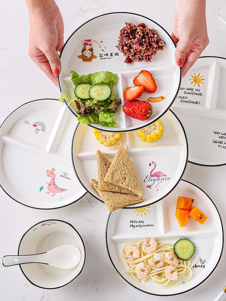 Grid 211 fat reduction plate household breakfast separation tableware children's ceramic weight loss quantitative plate three grid food dispatch disk - CokMaster