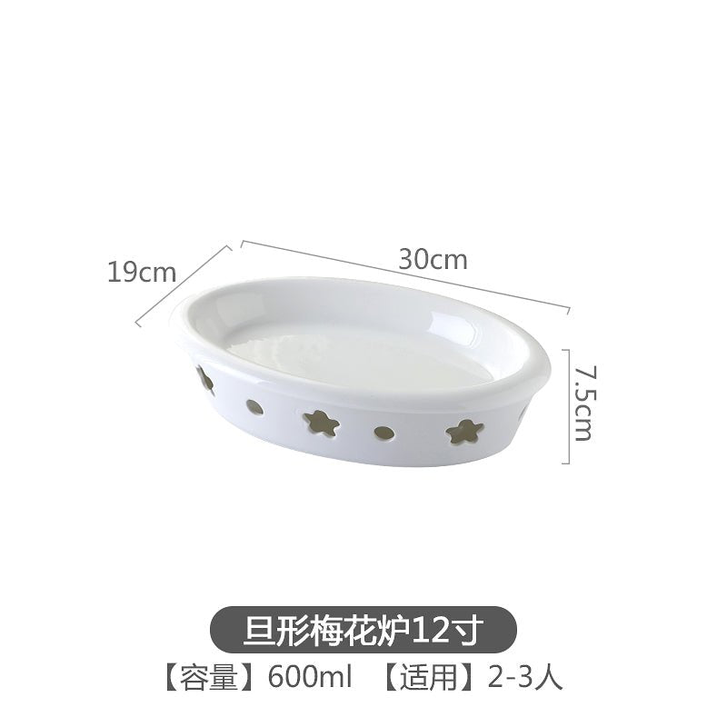 Hotel tableware hot pot candle alcohol insulation heating fish dish round plum blossom stove ceramic hot dishes plate household open stove - CokMaster