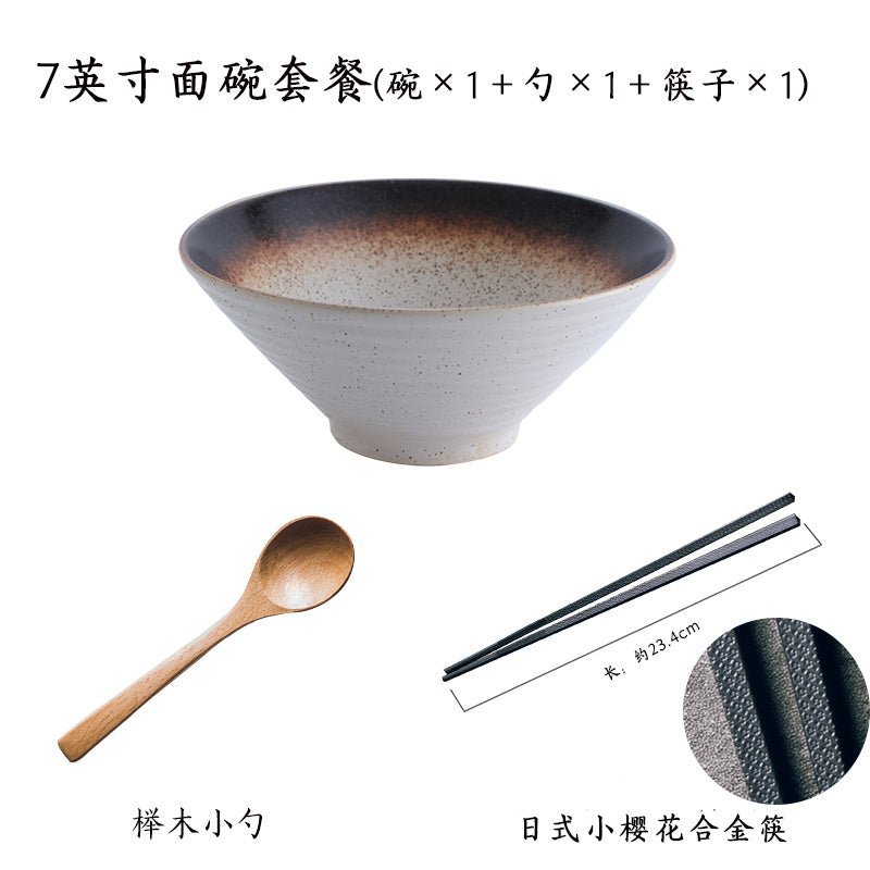 Japanese style ceramic bowl household large ramen bowl rice bowl noodle soup bowl creative cutlery set Commercial rain-hat shaped bowl - CokMaster