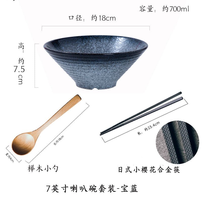 Japanese style ceramic bowl household large ramen bowl rice bowl noodle soup bowl creative cutlery set Commercial rain-hat shaped bowl - CokMaster