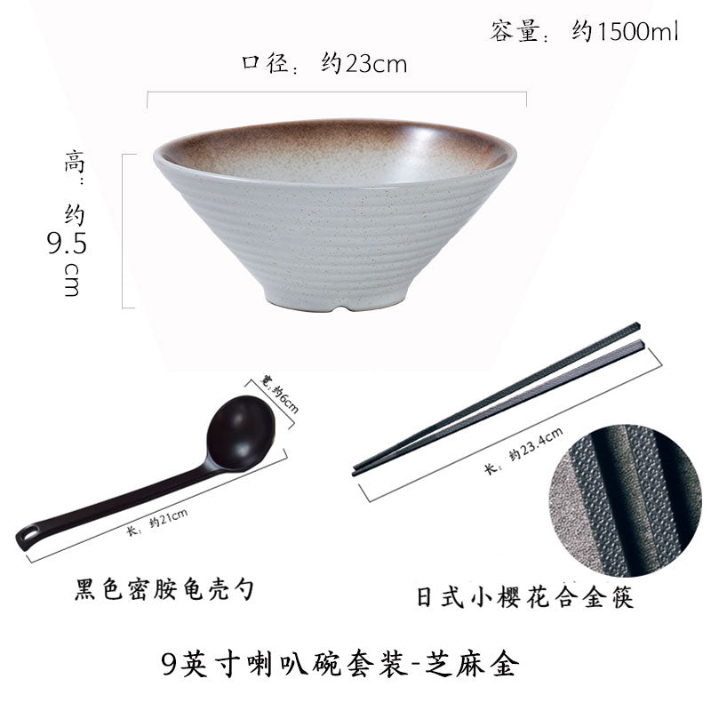 Japanese style ceramic bowl household large ramen bowl rice bowl noodle soup bowl creative cutlery set Commercial rain-hat shaped bowl - CokMaster