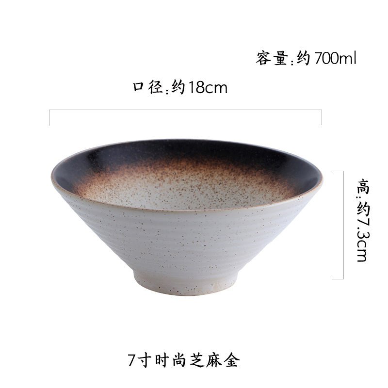 Japanese style ceramic bowl household large ramen bowl rice bowl noodle soup bowl creative cutlery set Commercial rain-hat shaped bowl - CokMaster