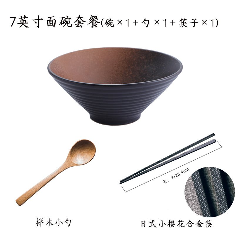 Japanese style ceramic bowl household large ramen bowl rice bowl noodle soup bowl creative cutlery set Commercial rain-hat shaped bowl - CokMaster