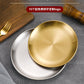 Korean-style stainless steel barbecue round plate bone plate shallow plate dessert cake coffee barbecue tray Golden tableware - CokMaster