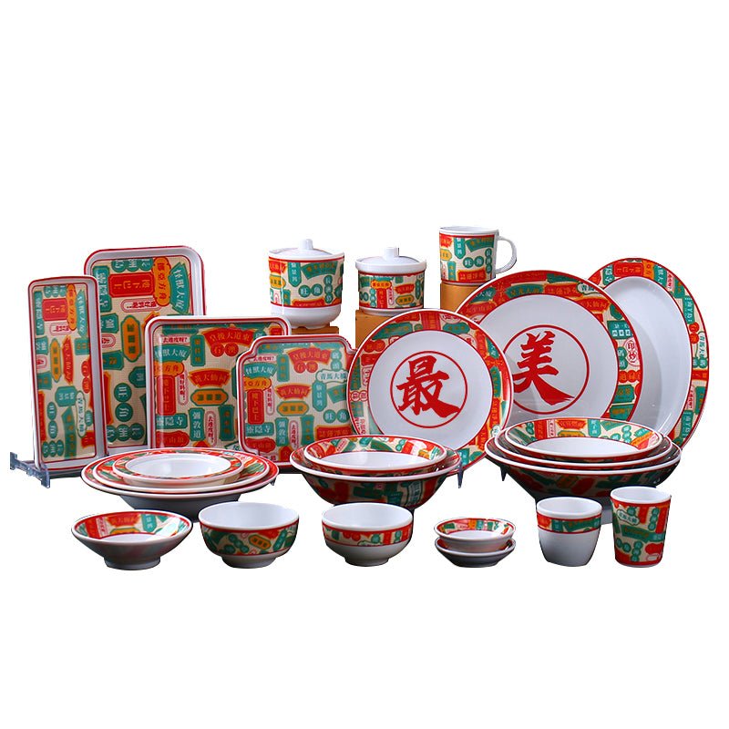 Tea Ice Hall Hong Kong style tea restaurant tableware customized melamine national fashion tableware Hong Kong style meal over rice bowls and plates Snack Bowl - CokMaster